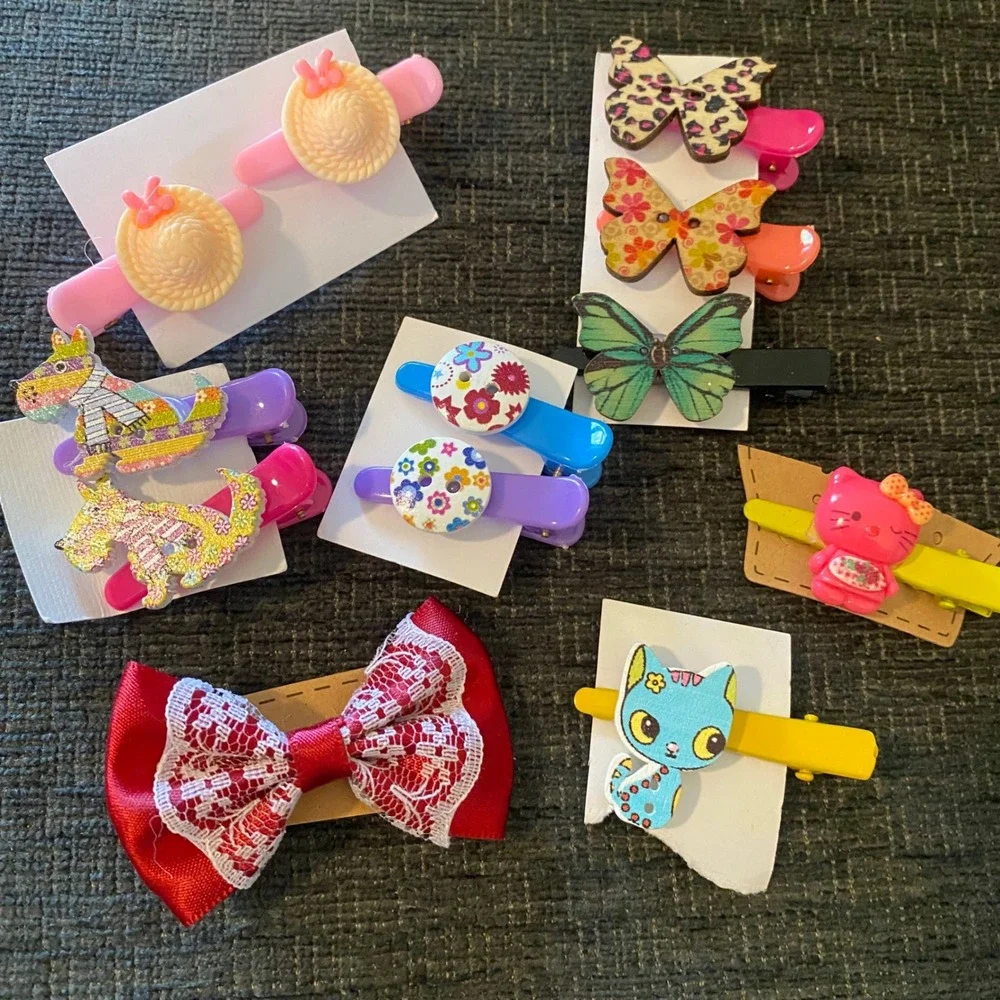 Unbranded Hair‎ Clip Set Girls OS Multicolor New Butterfly Cat Floral Bow 12pc